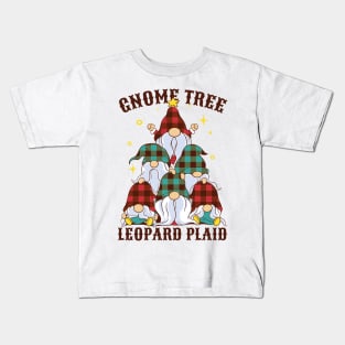 Gnome Tree - Leopard Plaid Christmas Kids T-Shirt